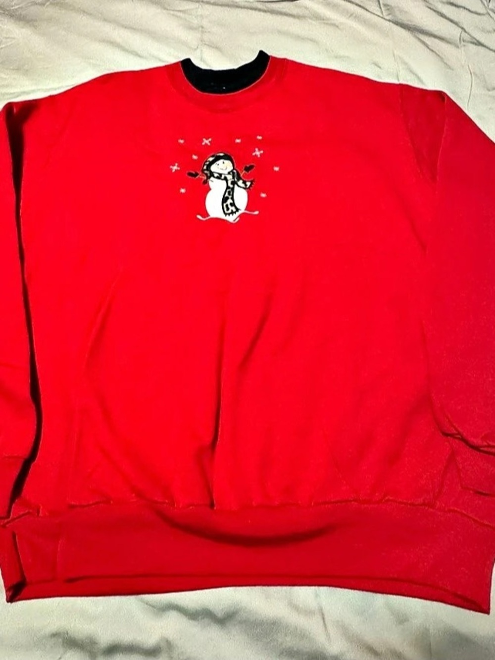 Morning Sun XL Red Embroidered Snowman Holiday Sweatshirt